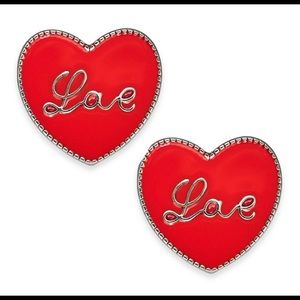 Sliver- Tone  Love Heart Stud Earrings